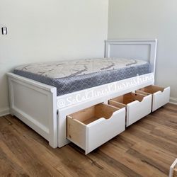 Twin Bed With Mattress And Drawers 