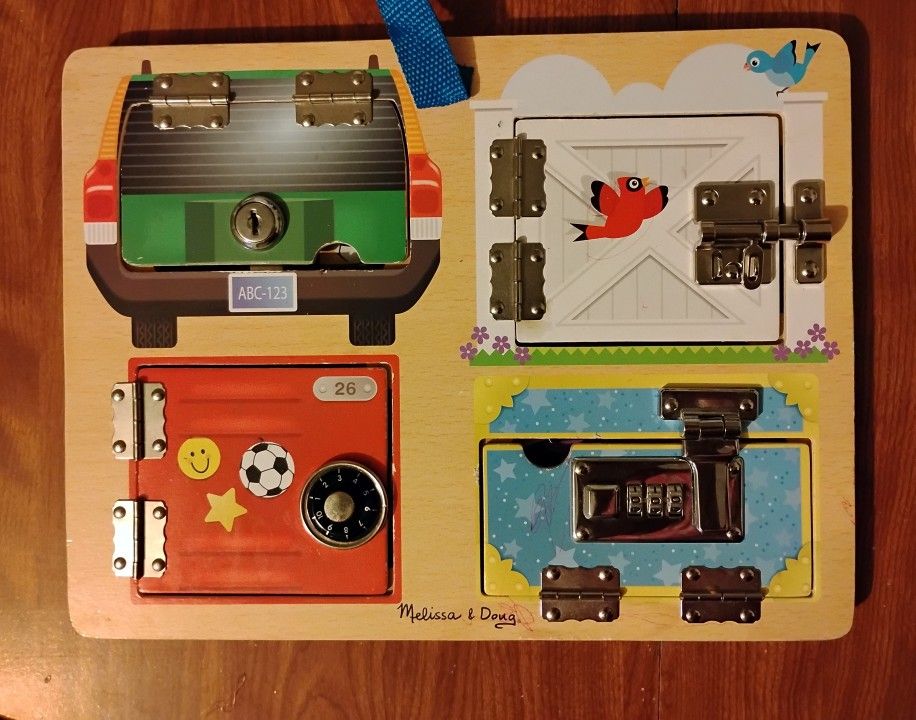 Locks and Latches Board Wooden Educational Toy: Develops Fine Skills for Toddlers