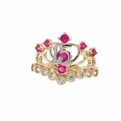 Woman’s Girls 10k Two Toned White Yellow Gold Cubic Zirconia CZ Quinceañera Crown Cocktail Ring Size 7 GP3137559