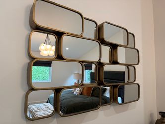 Large Sculptural Brass Wall Mirror – 48” x 32”