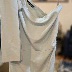 One Shoulder Pista Green Gown 