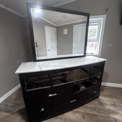 Dark brown wardrobe and All wood bed frame and headboard