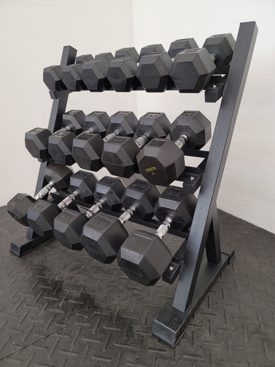 Rubber Hex Dumbbell Set w/ Rack