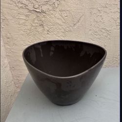 One New 13” Diameter Geometric Gray Ceramic Planter Pot