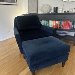West Elm - Midcentury Modern Chair & Ottoman, Royal Blue
