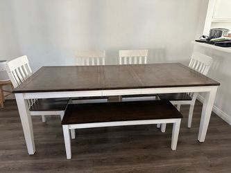 Solid wood Living Spaces Dining table, chairs, & bench -used