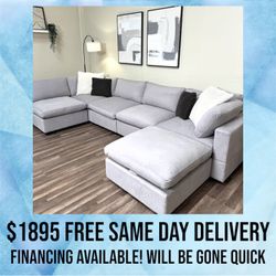 NEW IN BOX 6 Piece Modular Cloud Sectional Couch Sofa Light Gray Grey FREE DELIVERY