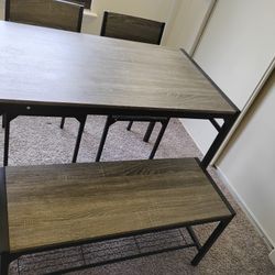 Dinning Table Set For 4, Kitchen Table With Rack,1 Bench,2 Chairs