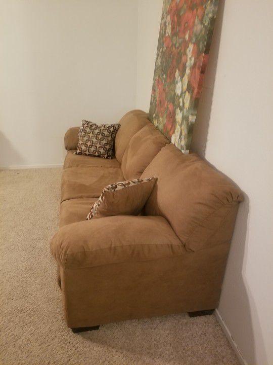Camel Color Suede Like Sofa..Size 7ft Long..Brand New With Tag On It..very Comfortable!!