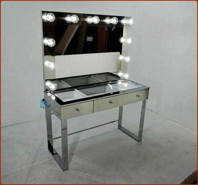 Chrome Vanity With Mirror Glam Style Hollywood Design Make Up Table