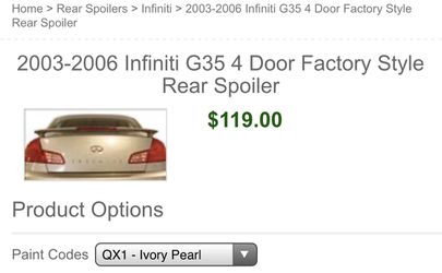 2003-2006 Infiniti g35 4 door factory style rear spoiler