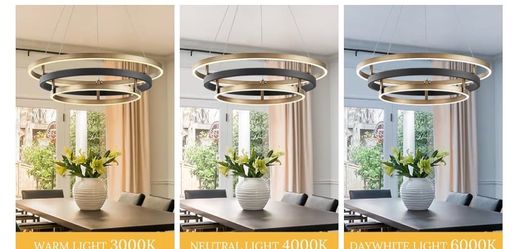 Modern 3-Ring LED Chandelier – Black & Gold (Brand New / Like New