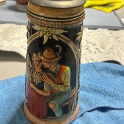 German Beer Stein w/Pewter Lid Vtg Golden Crown E & R Western Germany