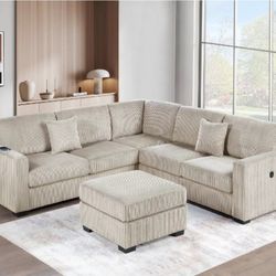 Gorgeous‼️4 Pc Sectional Sofa With Ottoman  Camel Corduroy