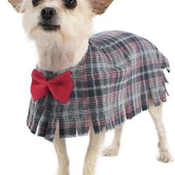 Pooch-O Fleece Grey Plaid With Bow 