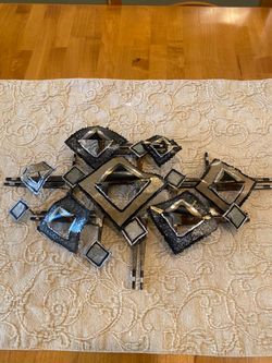 Brutalist metal wall art sculpture/ hanging. 16 x 9.5 inch. Can hang 2 ways. Rustic/ modern / retro.