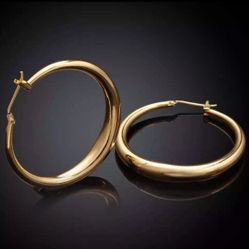 NOWT *18K* Yellow Gold 1” Round Hoops Earrings