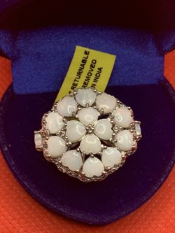 WHITE OPAL, WHITE TOPAZ HEART RING