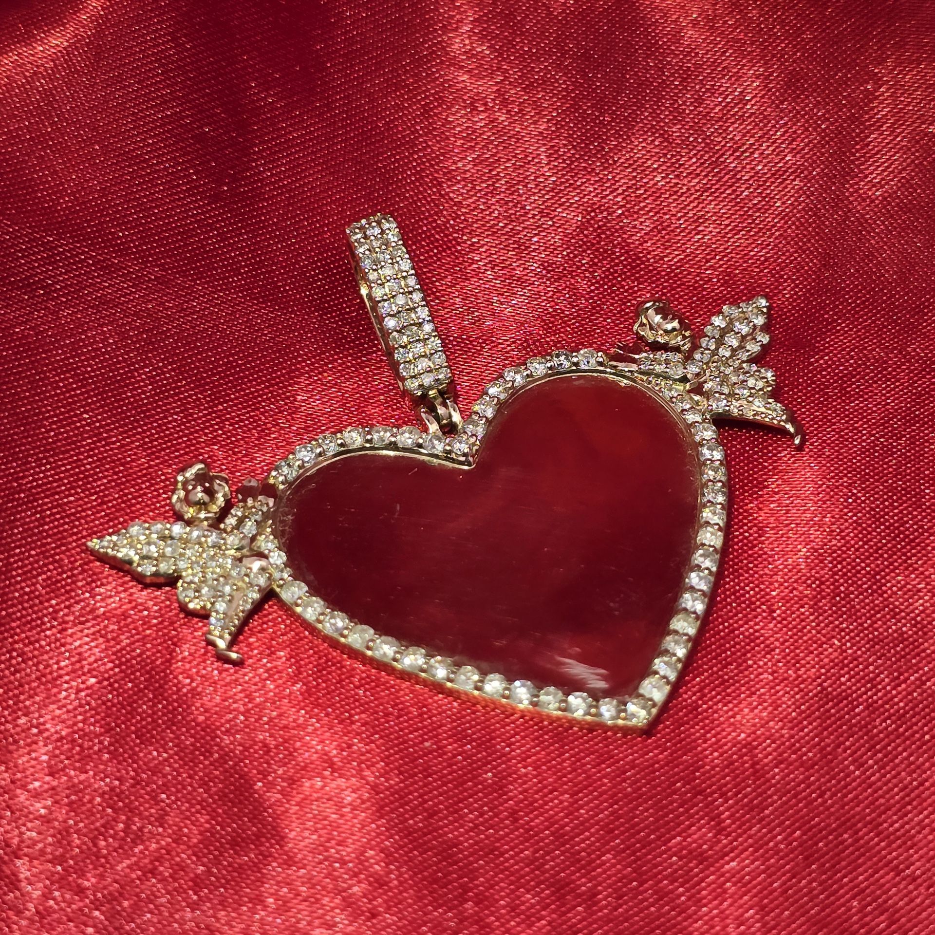10k Yellow Gold Diamond Heart Double Angle One Row Memory Pendant 1.6 ctw