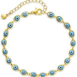 Women Gold Evil Eye Bracelet Chain Link