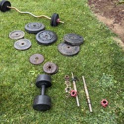 175 lb Weight Set with Bars and Dumbbells