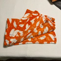 Orange Halloween Ghost Throw Blanket