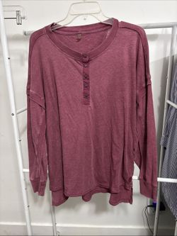 Free People Oversized Snap Front Henley Top Wash Berry Pink Women's Size XS Good