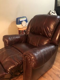 Leather recliner chair and sofa