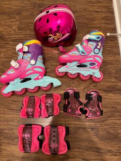 MOVING SALE – Girls Roller Skates + Helmet + Protective Gear – $25