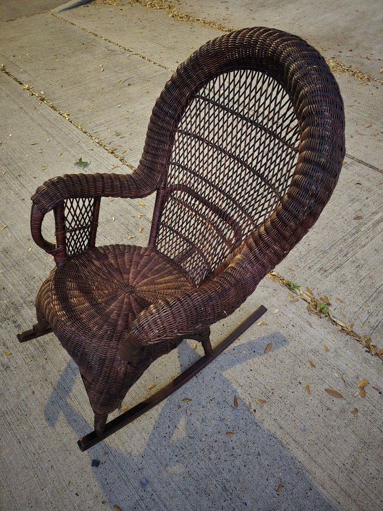 Wicker Rocking Chair Vintage Good Condition Well Made Soft To Sit Brown