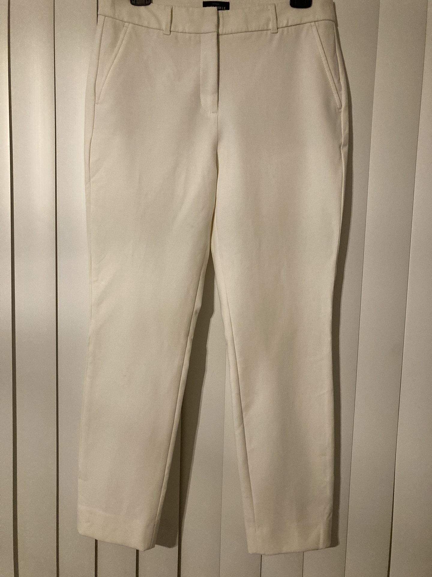 White House Black Market Cream White Pants Womens Slim Ankle Size 6 Zip Button Hook Pockets Stretch Work