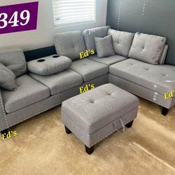 BRAND NEW 3PCS SECTIONAL SOFA SET WITH OTTOMAN AND ACCENT PILOWS INCLUDED $349