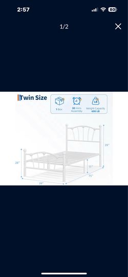 Heart Bed Frame Twin Size White