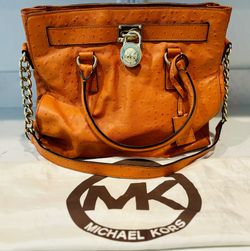 Large Michael  Kors Hamilton Ostrich Orange Handbag With Dust Bag