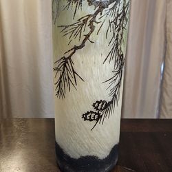 14" X 5" FRENCH CAMEO GLASS VASE PINE CONE ART DECO LARGE