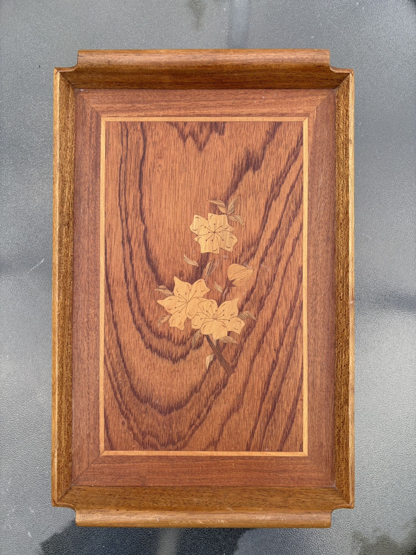 Wooden Serving Tray with Gold Flower & Trim