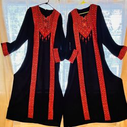  Black and Red Palestinian 🇵🇸 Long Sleeve Abaya Caftan Dress 