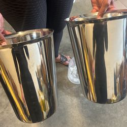 Two Silver Trash Cans
