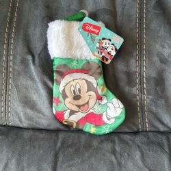 New Disney Green Santa Mickey Mouse 8” Stocking Decoration