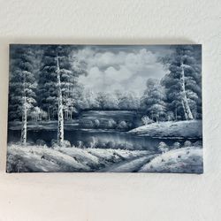 Large Black & White Landscape Painting - 2' × 3' Wall Art
