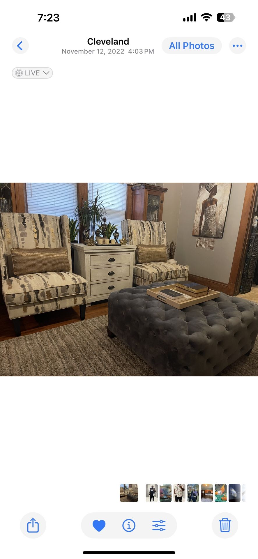 Wing Back Chairs-Ottoman-Cabinet-Rug for sale.