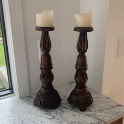 Handcarved Wood Candlesticks