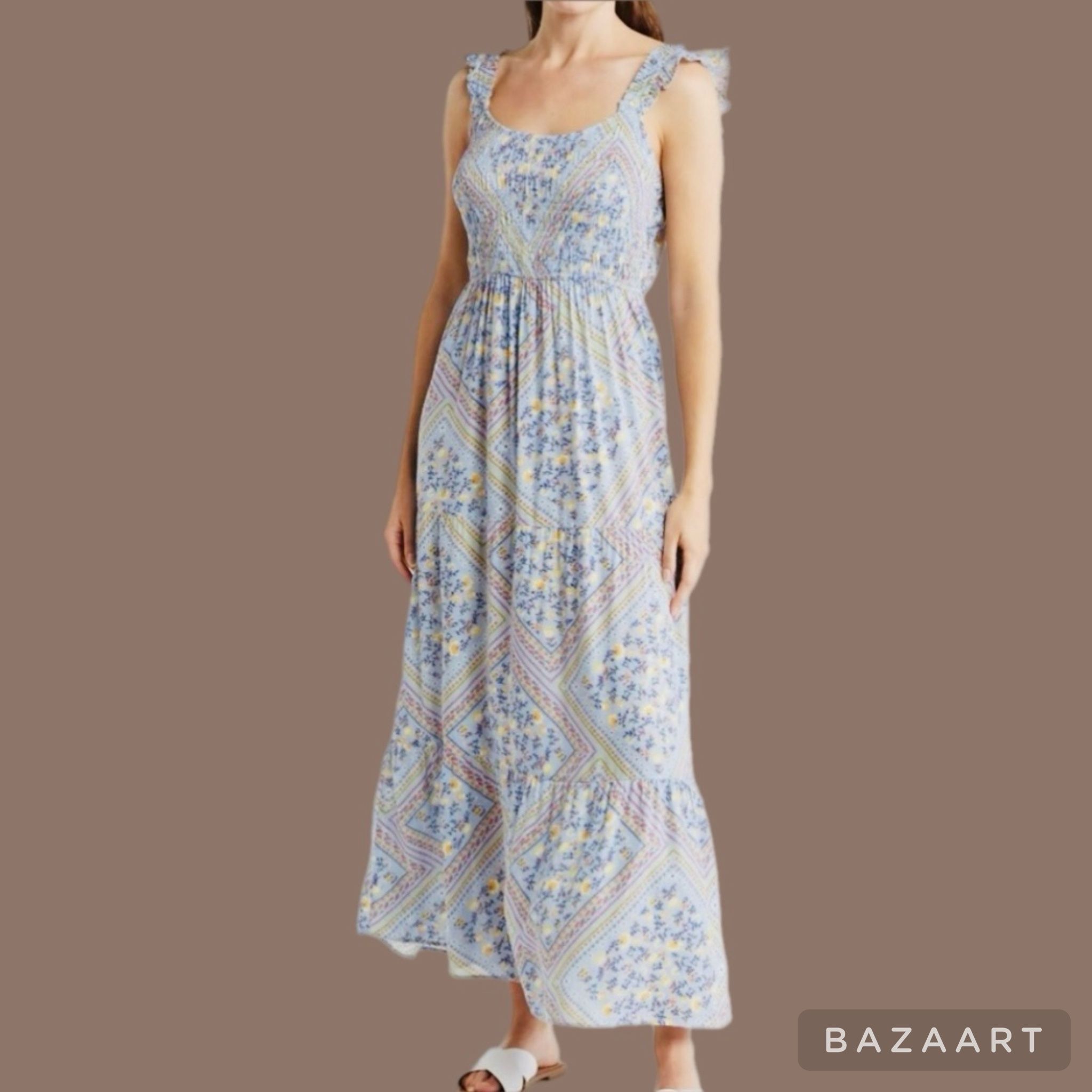 SZ 2X NWT boho Blue Print Butterfly-Sleeve Floral Print Dress DEREK HEART
