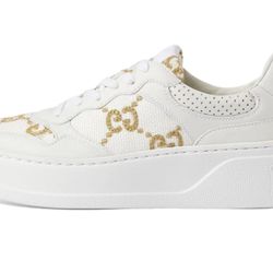 Gucci White Leather Gold Lame GG Platform Sneakers Size 37