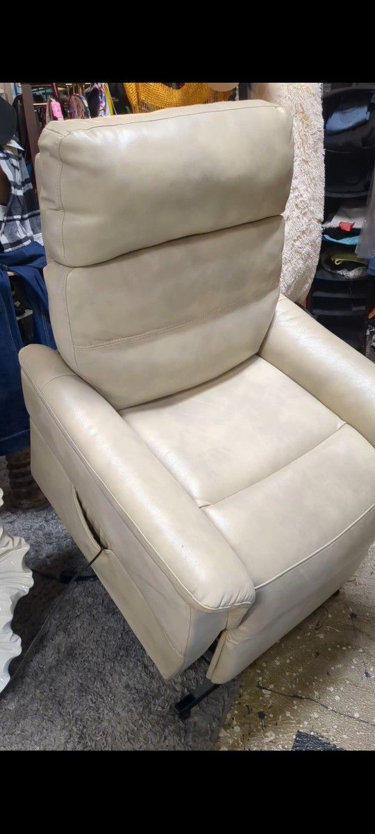 Light Beige Leather Reclining Lift Chair