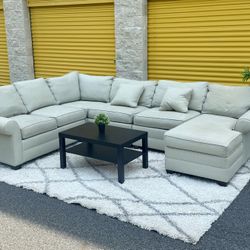 (🚚 Delivery Available) Spacious Beige Sectional Couch – Ethan Allen – Clean, Elegant & Comfortable