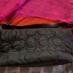 Quilted Fabric & Leather Coach Wristlet