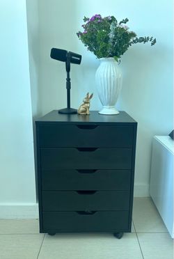 Black 5-Drawer Filing Cabinet – Rolling Storage Organizer (Home Office / Modern)