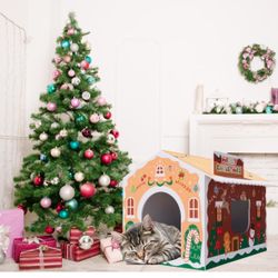 Christmas Cardboard Cat House for Indoor Cats