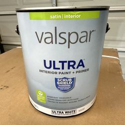 New, unopened, Valspar ultra satin, mint frost green interior paint and primer with scrub shield, (2) 1 gallon